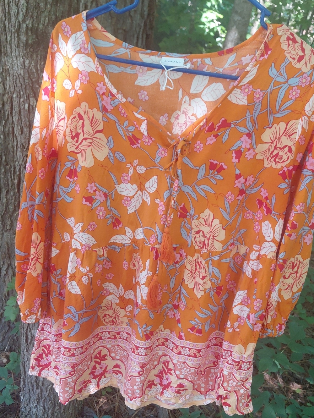 Orange Floral Tie-Front Tunic